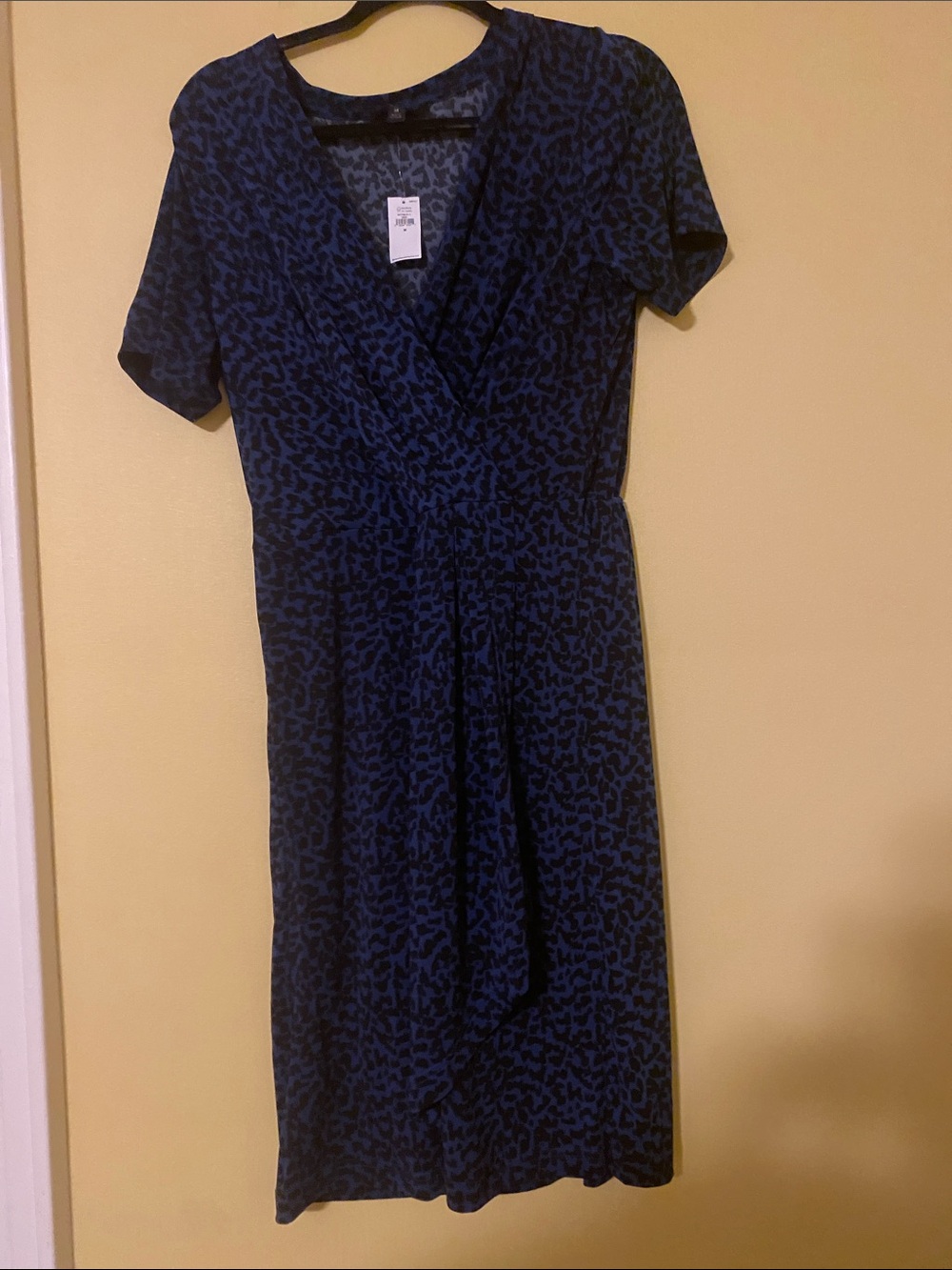 Banana Republic Factory Blue and Black Leopard-Print Wrap Dress
